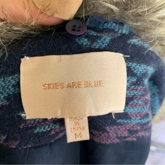 Anthropologie aztec faux fur bomber southwestern wool jacket medium‎ mob wife - Picture 4 of 5